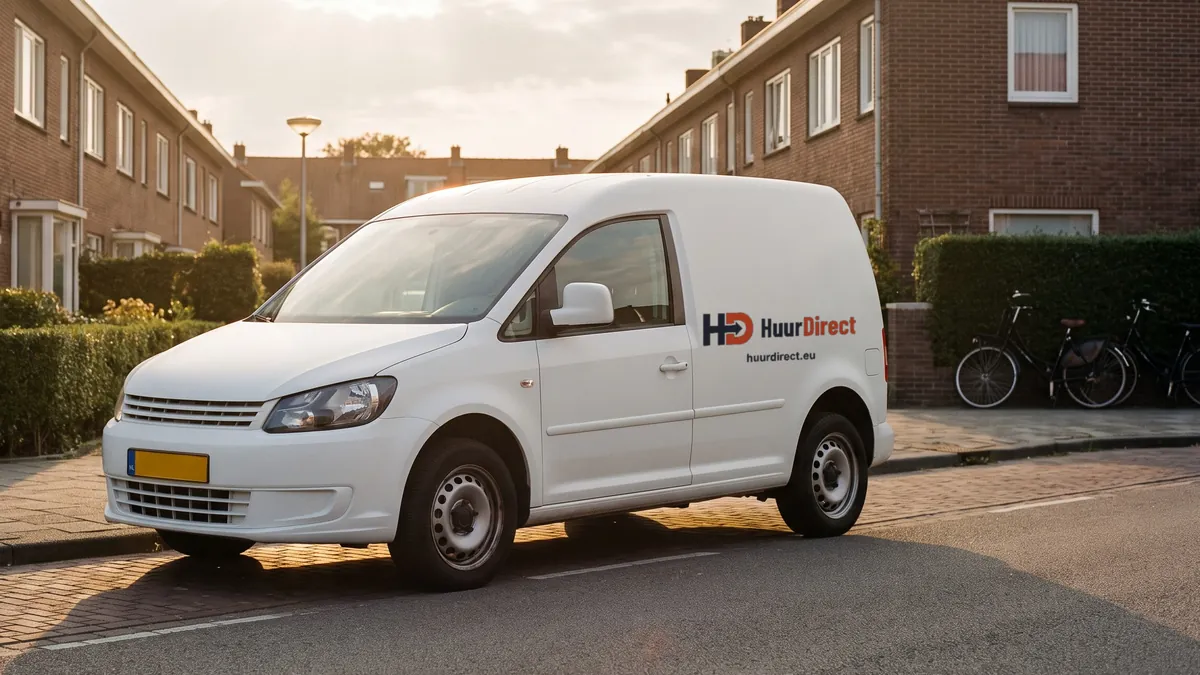 De bus van HuurDirect waarmee we gereedschap bezorgen en weer ophalen